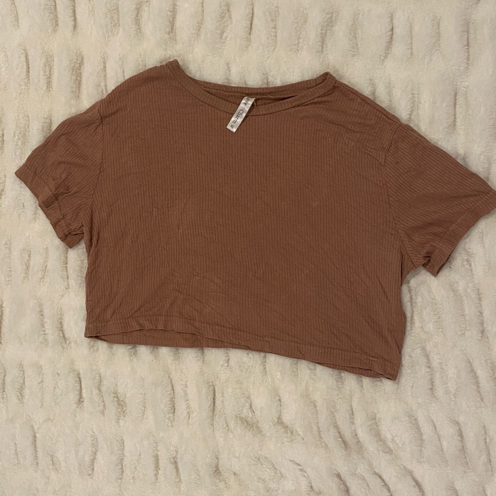 Brown Ribbed Crop Top